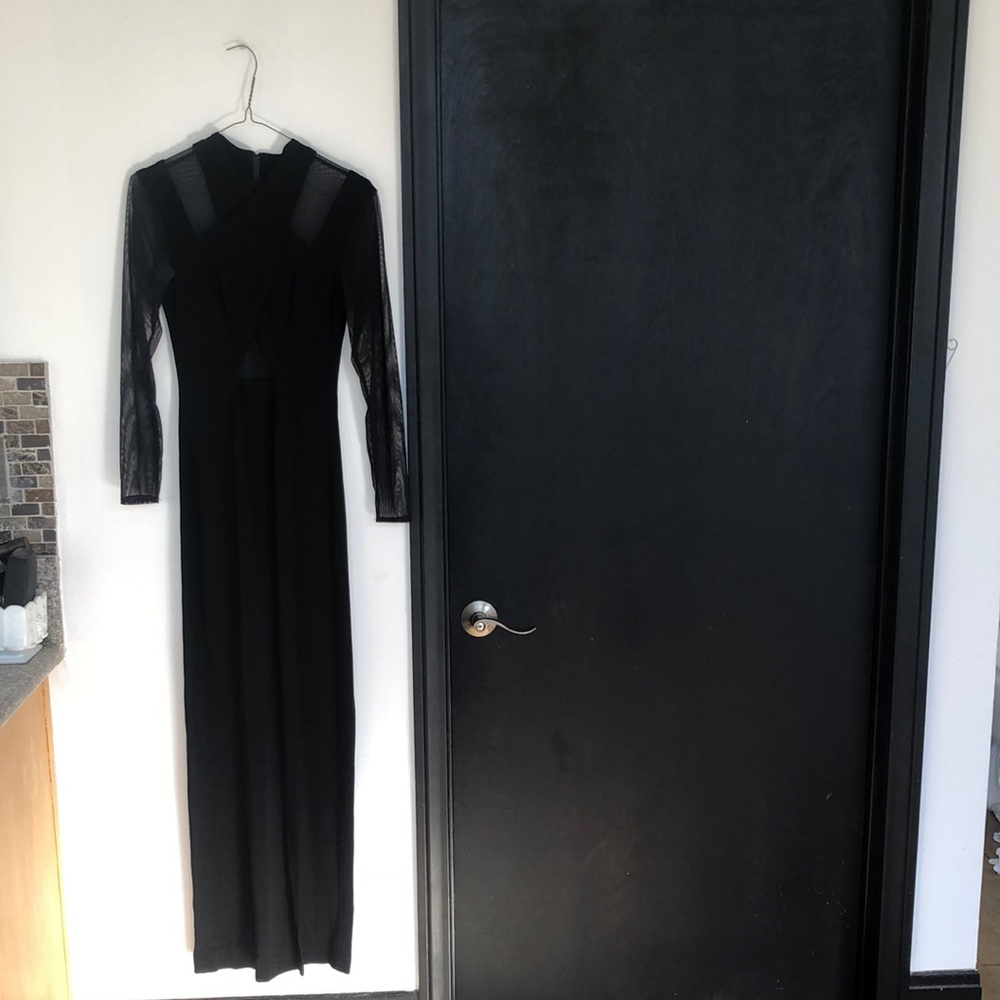 Vintage Tadashi black mesh evening gown